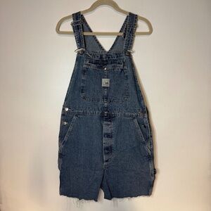 Vintage Lee Riveted Bib Overall Shorts Cut Off Blue Jean Denim